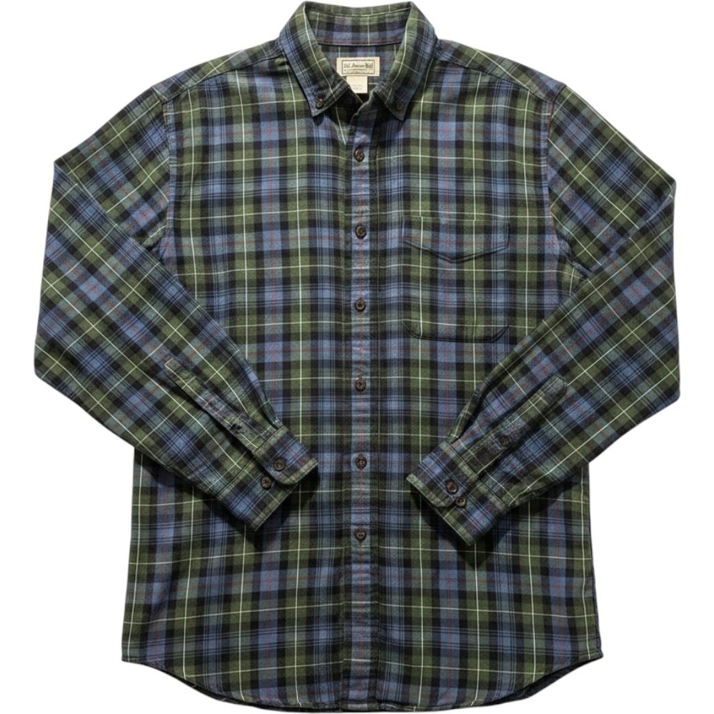 Vintage L.L Bean Mens Flannel Shirt Green Plaid M Back to School Cotton